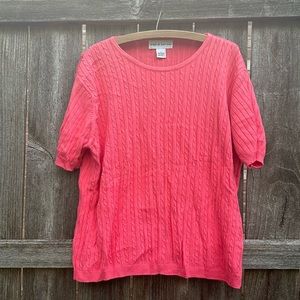 Croft & Barrow Cable Knit Short Sleeve Sweater Large Coral Pink